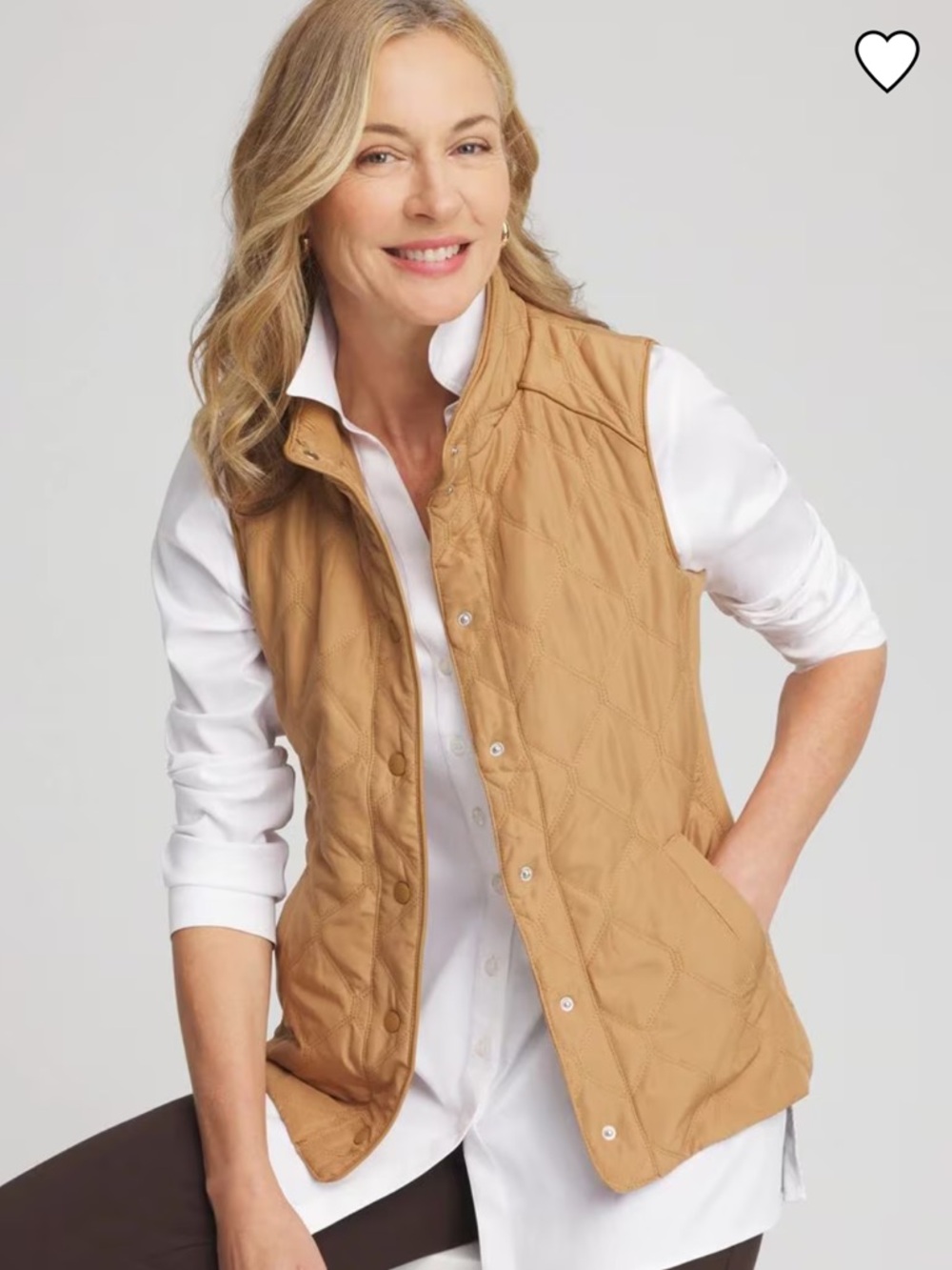 Chico's Rib Trim Quilted Camel Tan Vest